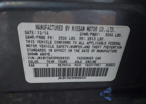 2015 Infiniti Q50 Premium/Sport z USA, uszkodzony, nr VIN JN1BV7AR3FM399331